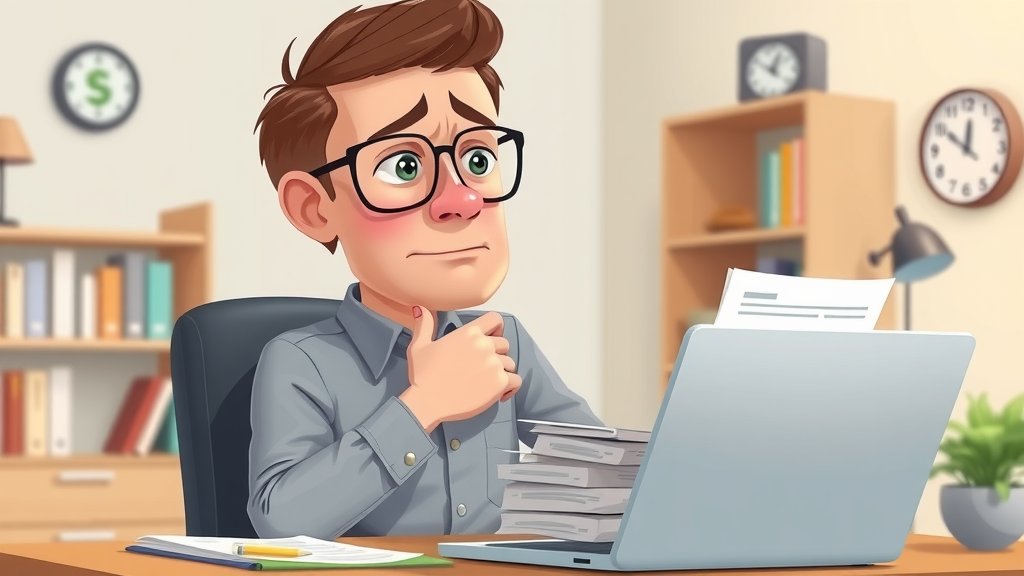 entrepreneur financial strategies worried entrepreneur reviewing financial mistakes cartoon home office