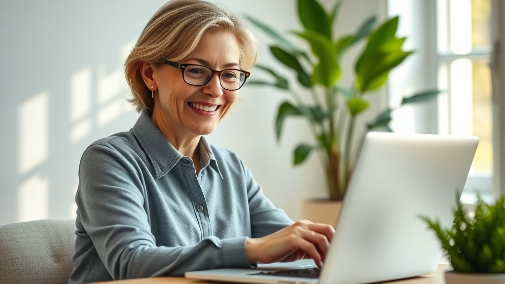 expense insurance application - content middle-aged woman filling out an online insurance application