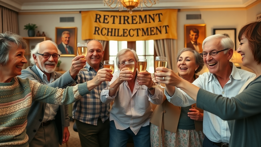 retirement savings, diverse group of retirees celebrating financial milestones