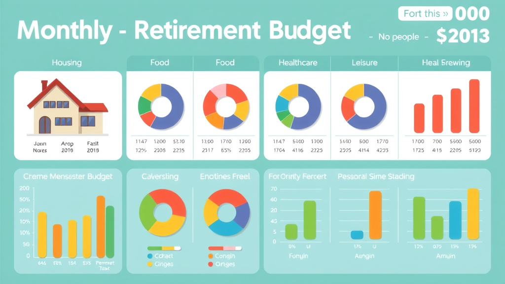 Infographic chart showing monthly retirement budgets for building retirement wealth, categorized by expenses