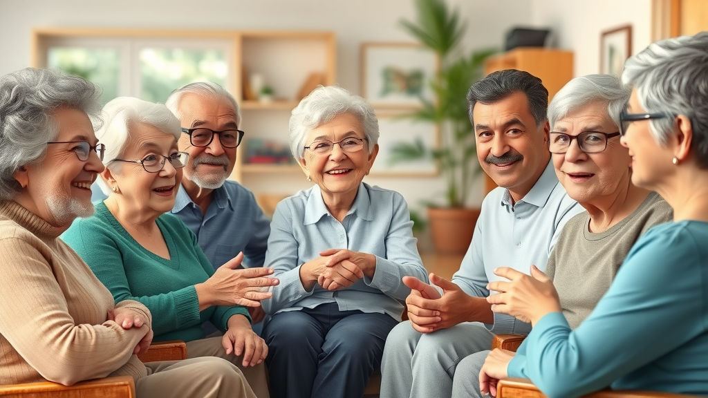 diverse group of seniors discussing final expense life insurance options with friendly agent