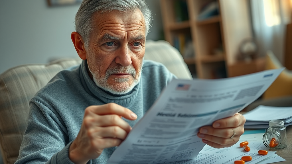 concerned elderly person reviewing healthcare bills, highlighting retirement planning for healthcare costs