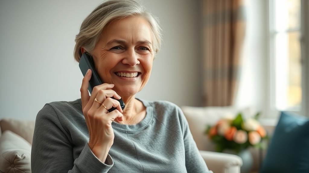 Grateful middle-aged woman receiving news about approved burial insurance death benefit payout