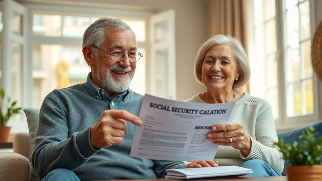 senior couple reviewing social security retirement benefits letter for secure funding retirement