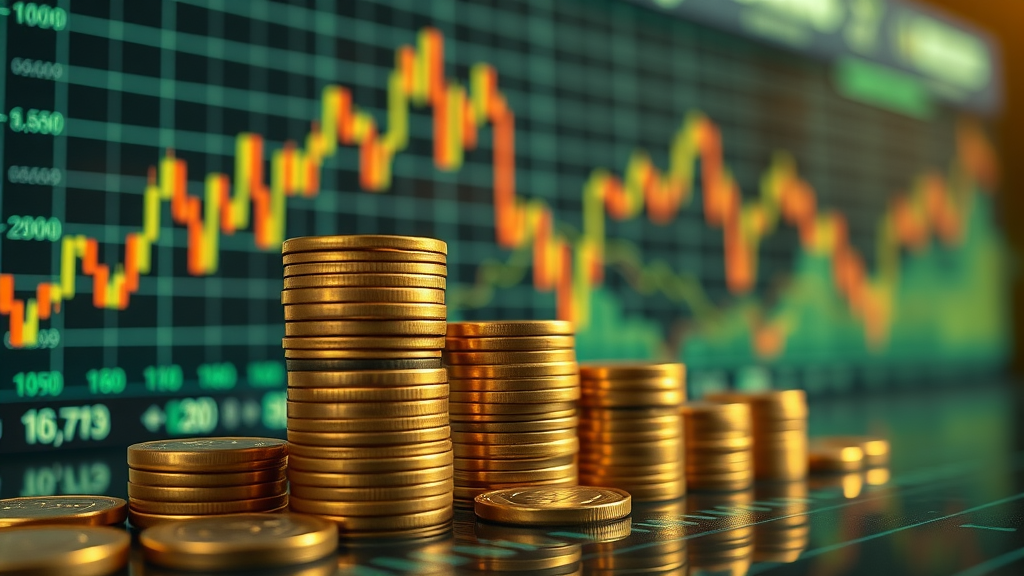 Stock market graph overlaying golden coins for cash value growth (IUL benefits)