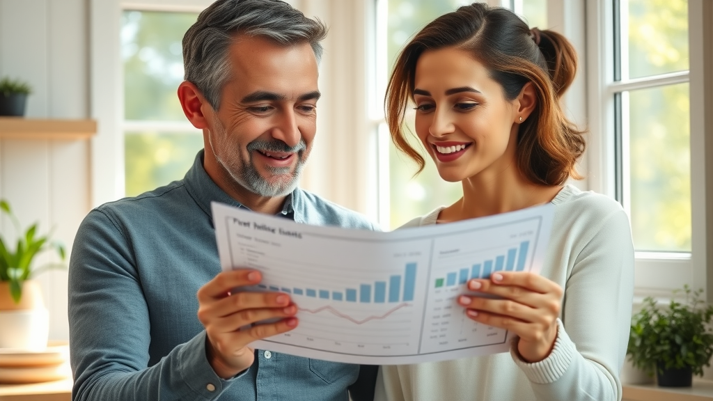 happy couple reviewing financial statement, benefits of Indexed Universal Life Insurance