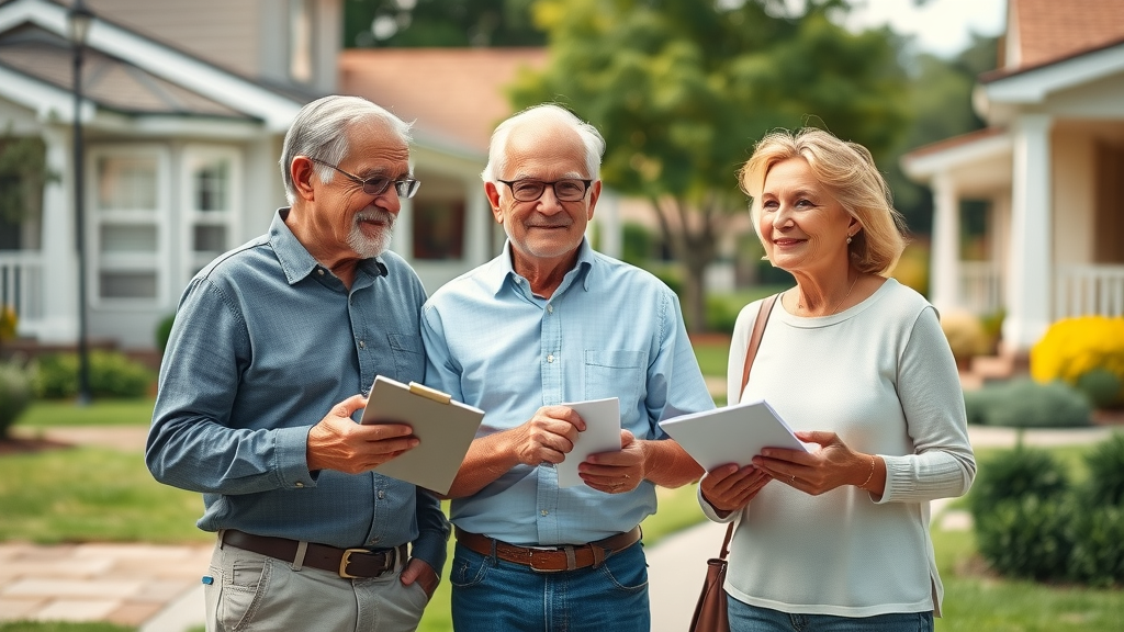 real estate, successful retirees inspecting rental properties and building retirement empire