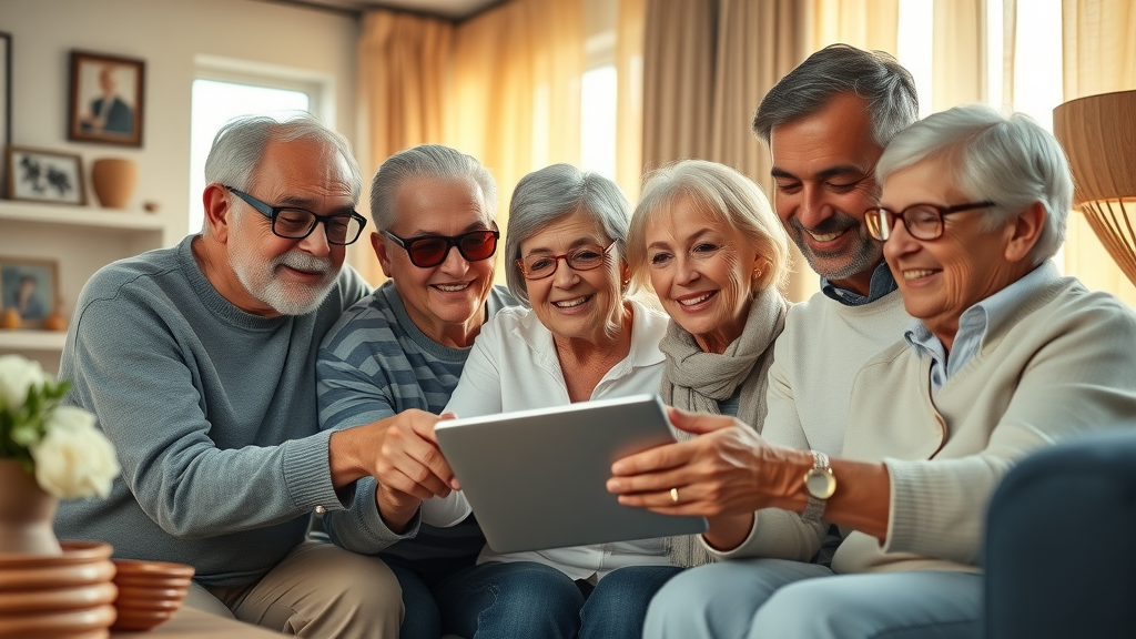 final expense insurance application online diverse family seniors children around tablet