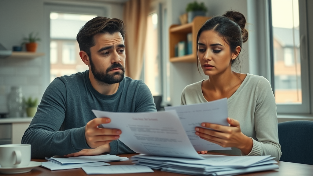 reassured couple reviewing expenses family struggling financially