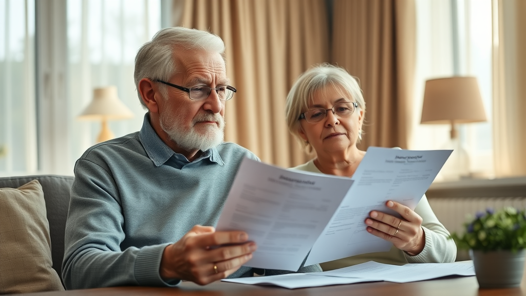 final expense policy advantages - thoughtful senior couple reviewing insurance documents together at home