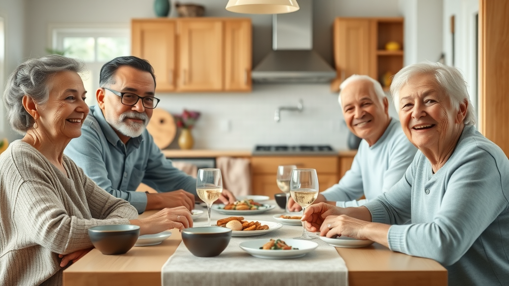 multigenerational family at dining table, representing security from prepaid burial plans