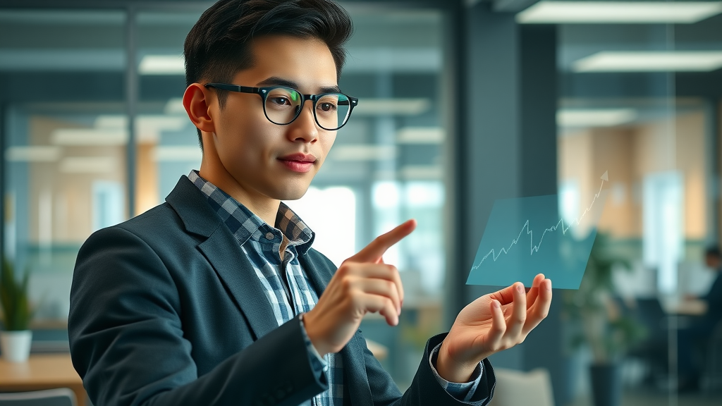 Aspirational young professional observing graph of rising cash value on touch screen | cash value growth with indexed universal life insurance