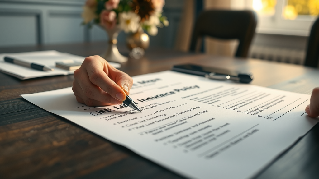 Life insurance policy document being filled to secure funeral cost coverage and final expenses.
