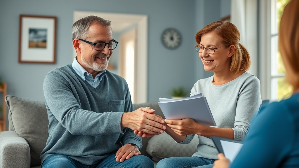 Grateful adult beneficiaries relieved after receiving final expense insurance death benefit from a representative.