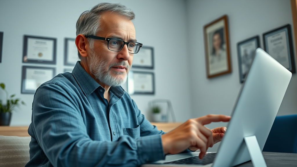 Senior researching top life insurance companies online for best senior coverage