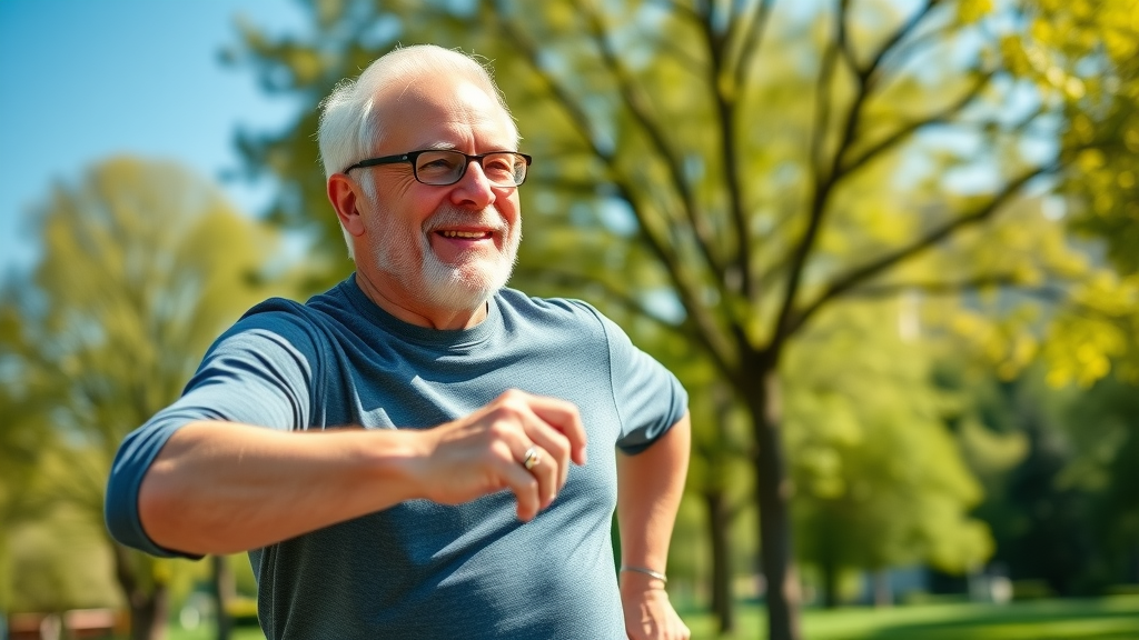 Optimistic senior exercising to qualify for life insurance for seniors discounts and lower premiums