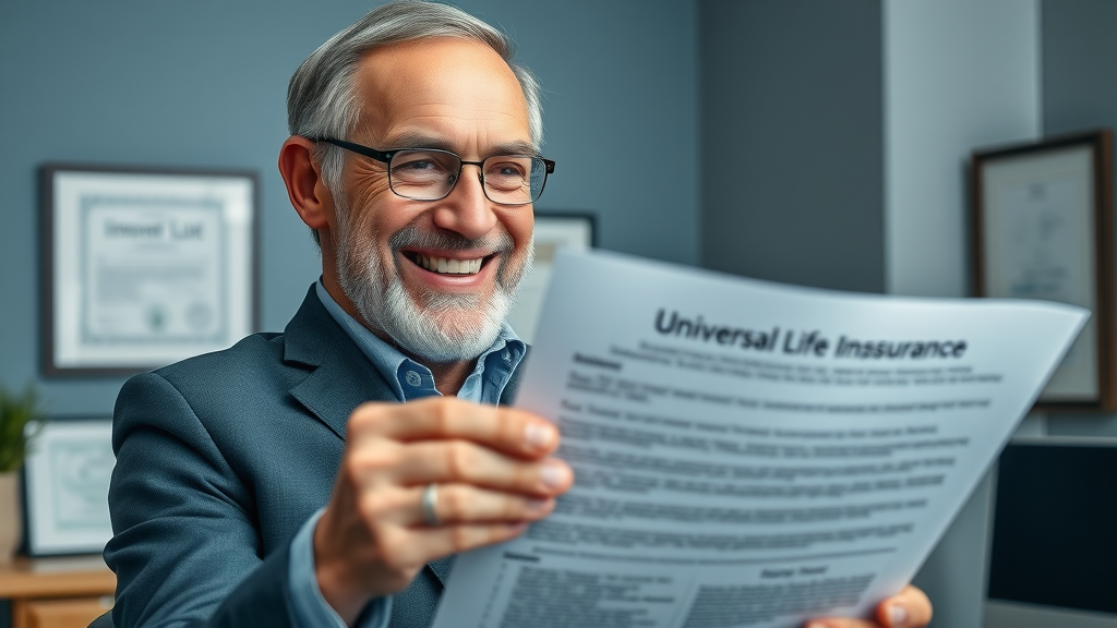 universal life insurance - confident senior man reviewing universal life insurance policy for seniors