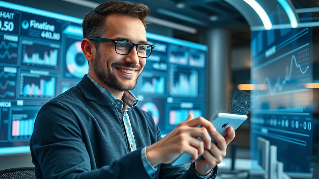 entrepreneur financial strategies financial management technology workspace AI accounting software tablet screens