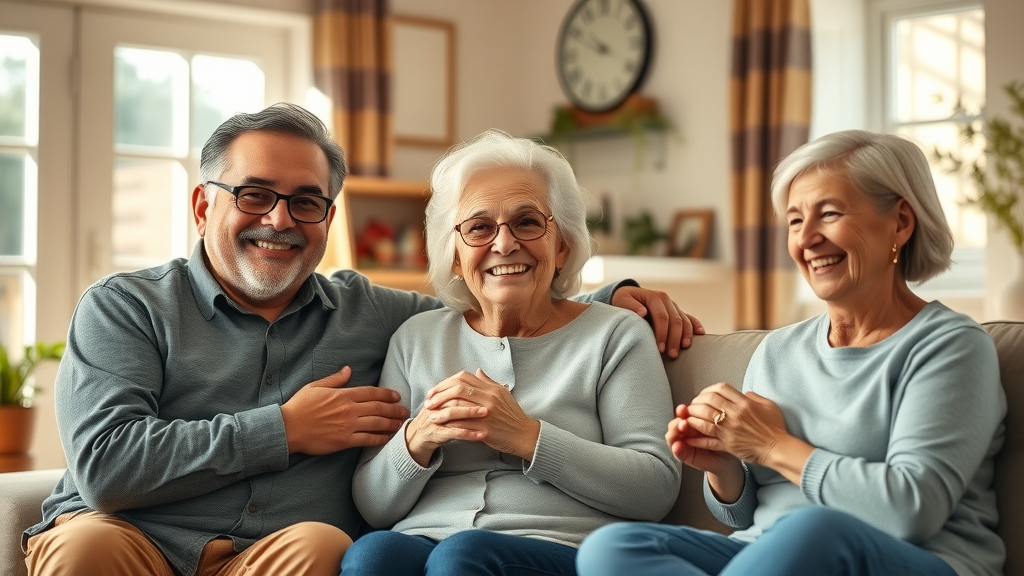 Final Expense Insurance is a Wealth Builder for the Family: three generations smiling in a cozy living room