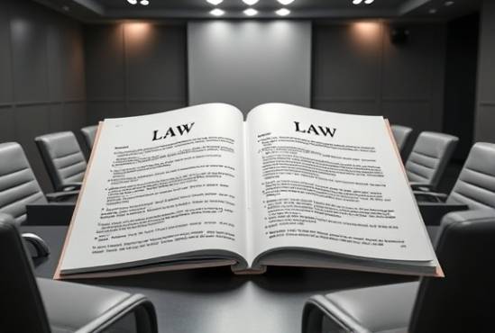 detailed legal documents concerning inheritance law, focused expression, highlighting key clauses, photorealistic, large meeting table surrounded by chairs, highly detailed, subtle page flipping, neutral gray, sharp LED overhead lighting, shot with a 35mm lens.