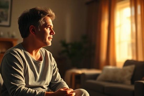 thoughtful preplanning, contemplative expression, discussing options, photorealistic, a cozy living room with warm light filtering through, highly detailed, gentle breeze moving curtains, using a tilt-shift lens, warm tones, afternoon sunlight, shot with a Nikon 24mm PC-E lens.